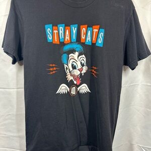 Next Level Apparel Black Tee with Blue & Red Stray Cats Graphic Shirt